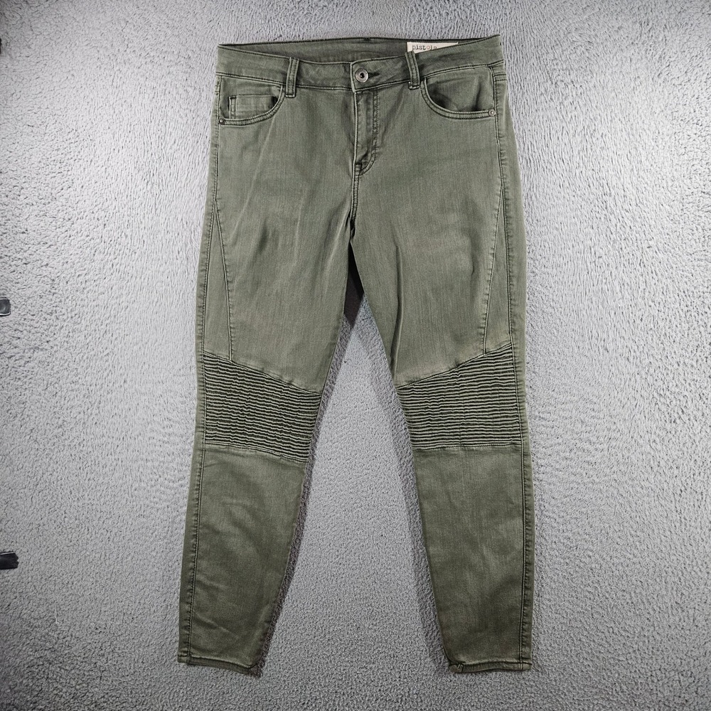 Pistola Womens Olive Green Moto Skinny Jeans Size 30 Ribbed Knee Mid Rise